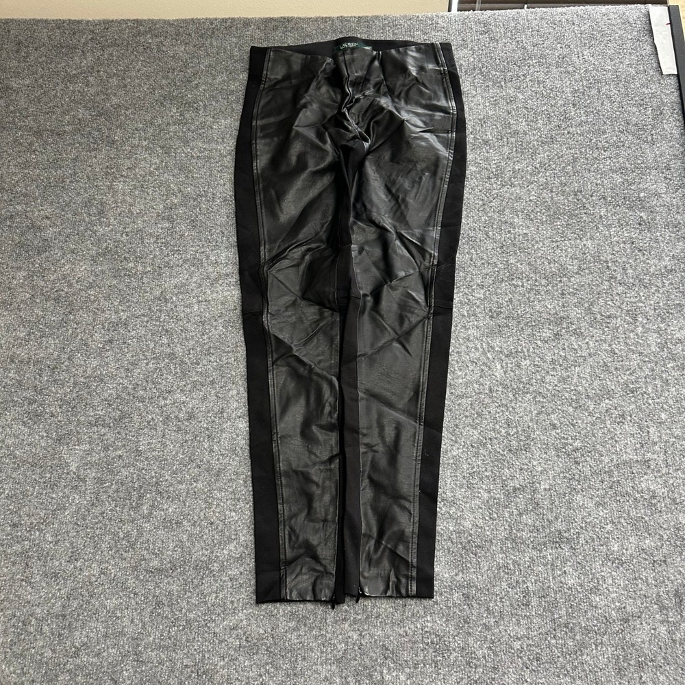 Lauren Ralph Lauren Pants Womens Size 4 Black Faux Leather Front Slim Leggings